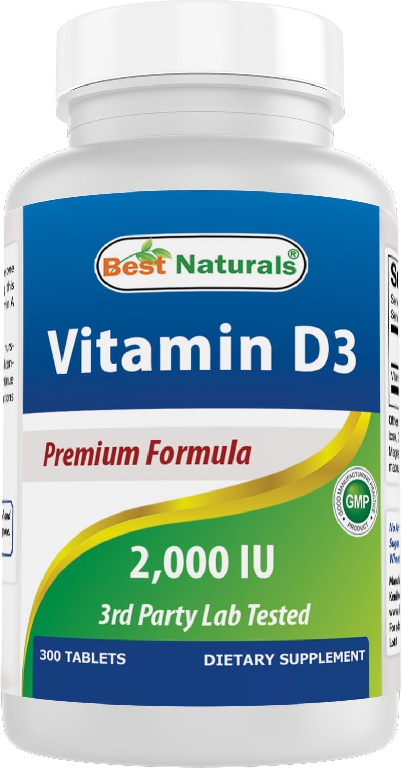 Best Naturals Vitamin D3 2000 IU – 300 Tablets – Made in USA, Non-GMO, Gluten Free, No Artificial Color, Flavor or Preservatives – Dietary Supplement.