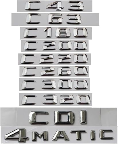 Para 3D Clase C C63 C43 C55 AMG C180 C200 C220 C300 C320 C350 4MATIC CDI Insignia de tronco Cromo Letras Emblemas (C180, Cromo)