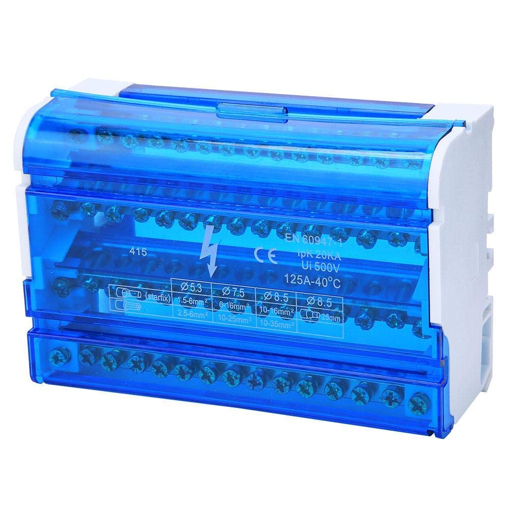 Walfront Bornier Rail DIN Monophasé Boîte de Distribution à 4 Niveaux 4 Entrées 56 Sorties Bloc de Câblage avec Couvercle Anti-poussière Transparent