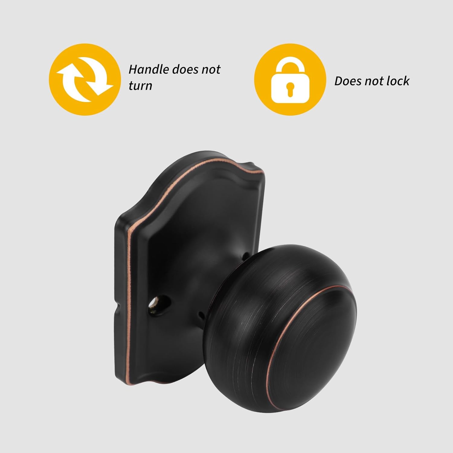 Goldenwarm Oil Rubbed Bronze Dummy Door Knobs, Single Side Bronze Door Knobs No-Turning, Pull Function for Closet, French Double Doors 6 Pieces