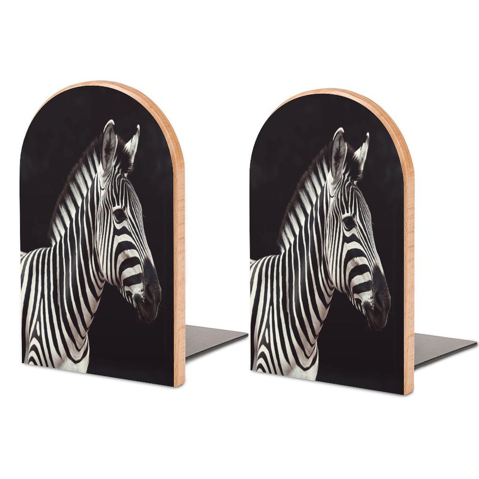 Animal Zebra Bookends for Shelves Non Skid Book Stoppers Universal Economy Bookend Heavy Duty Wood Book End Decorative Book Shelf Holder for Home Office Desk 1 Pair