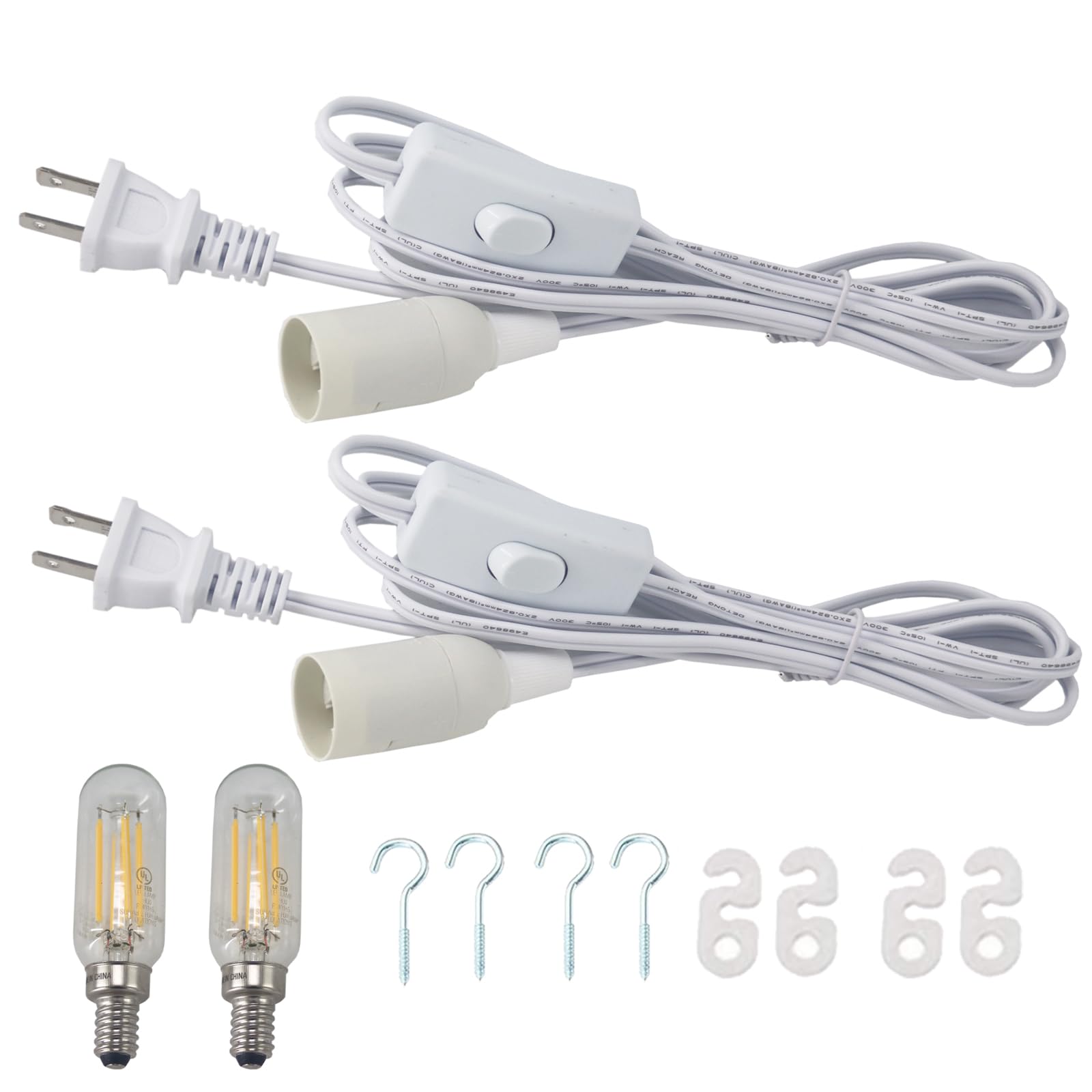 REXTiN 2pcs E12 Hanging Lamp Cord with On/Off Switch 6.5ft 18AWG Pendant Light Socket Extension Cord for Pendant Lighting Bulb Lamp Replacement (2Packs)