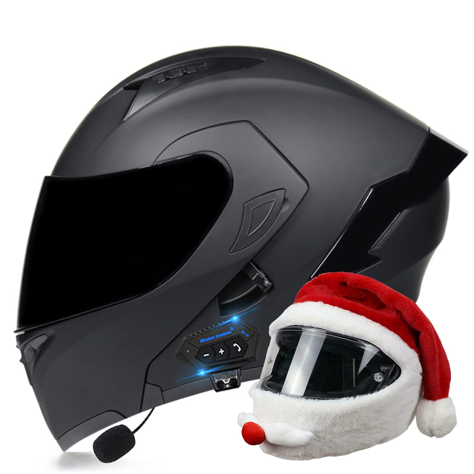DOPORA Motorcycle Modular Bluetooth Helmet, DOT Approved Bluetooth Integrated Motorbike Full Face Flip Up Helmet for Adults Men Women Dual Visor Helmet with Nativity Hat Decorations