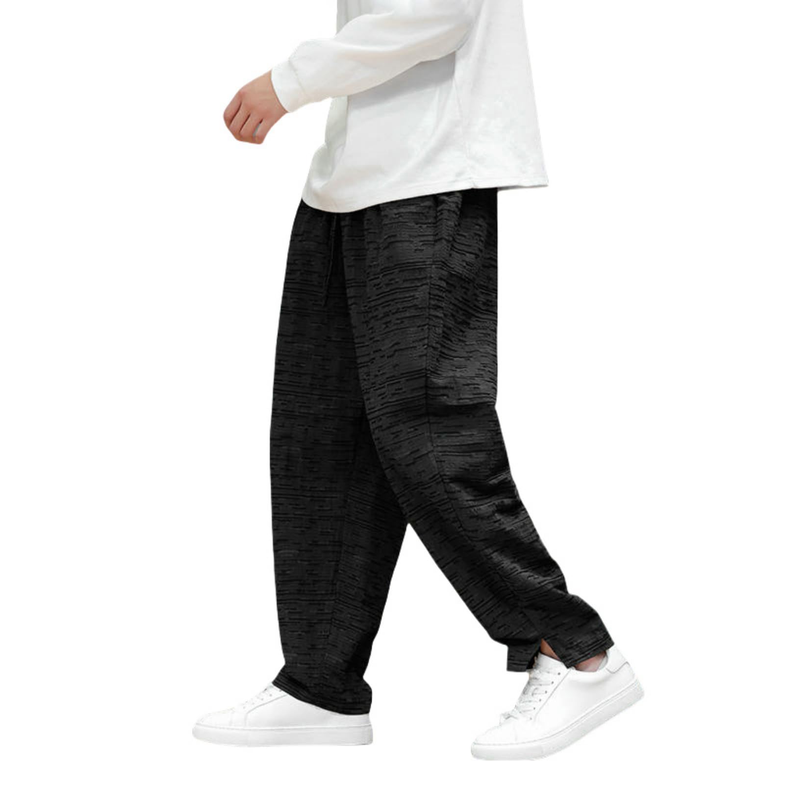 Pantalon en coton et lin ample jacquard rétro à cordon - 8
