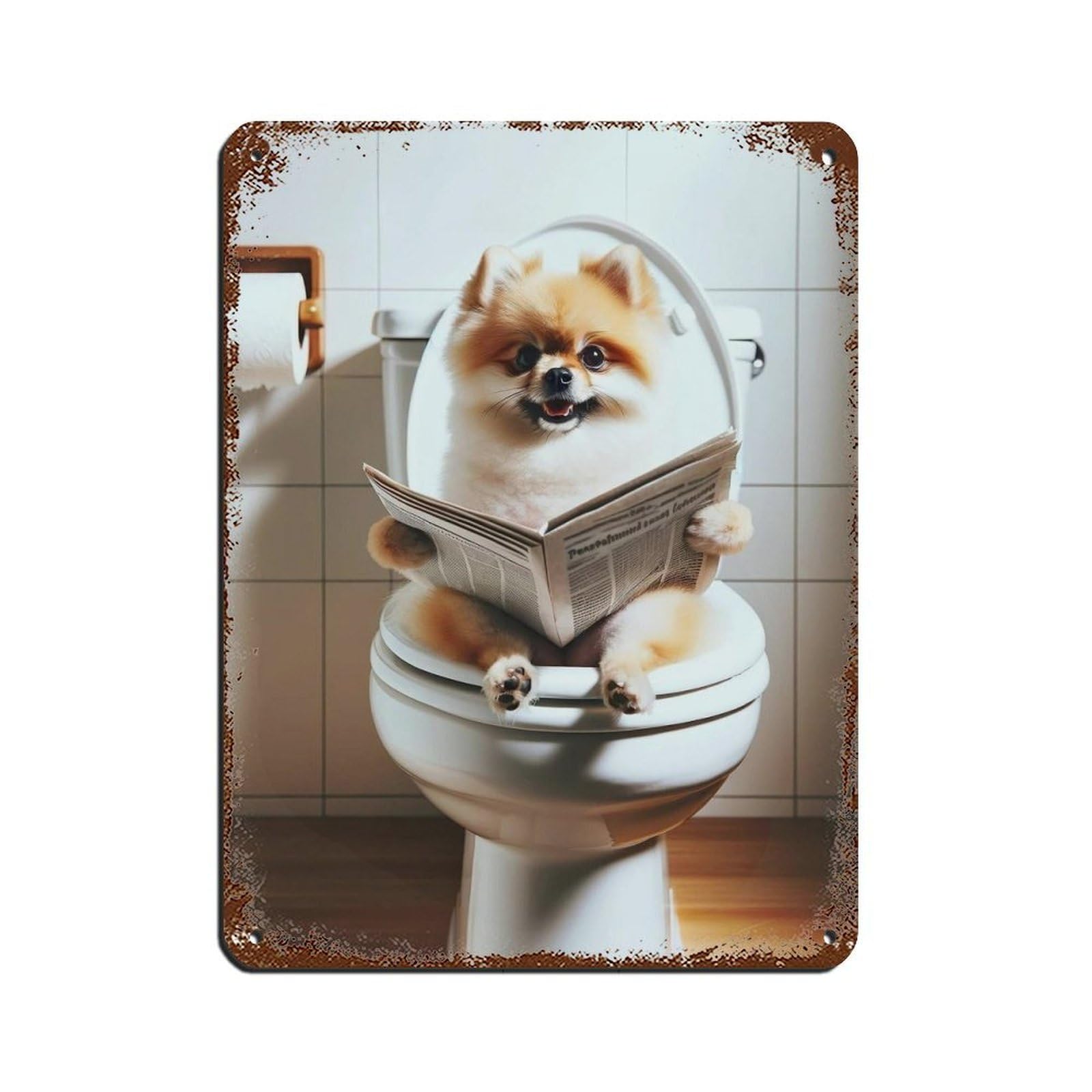 Lxwnze 30L X 40W Cm Pomeranian, Funny Bathroom Decor Tin Sign Vintage Metal Pub Club Cafe Bar Home Wall Art Decoration Poster Retro 12X16inch(30X40cm)