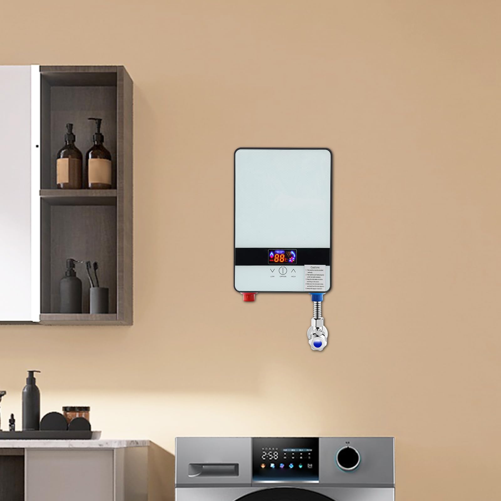 Scaldacqua istantanea doccia, scaldacqua elettrico istantaneo, 6500 W Tankless acqua calda istantanea bagno doccia, bagno scaldabagno elettrico 0-55 ℃, 29 × 19 × 6,5 cm