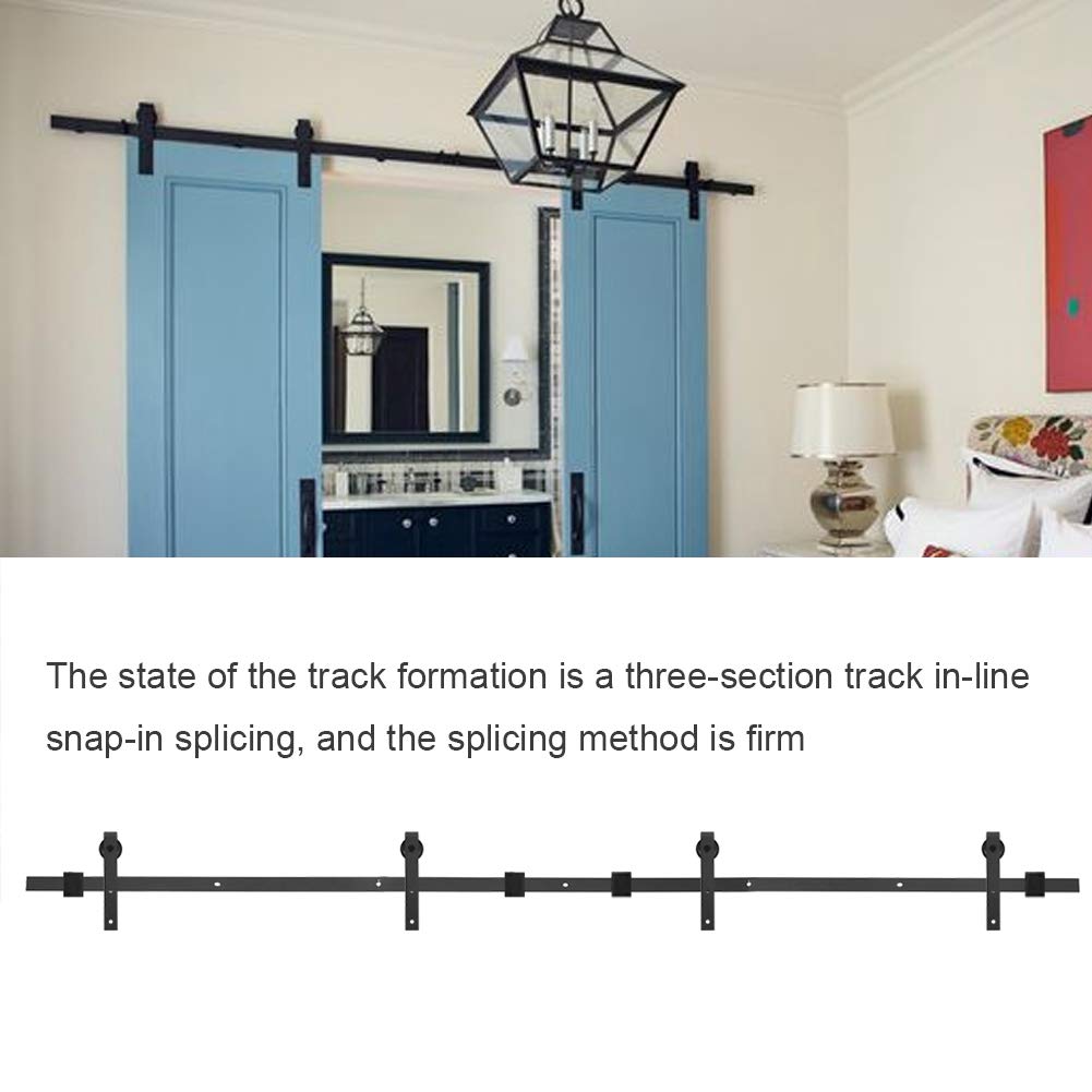 Dioche 16FT - Riel para puerta corredera, 488 cm, kit de accesorios para puerta corredera de chapado, capa de estilo rústico, puerta corredera Door Hardware Kit, negro