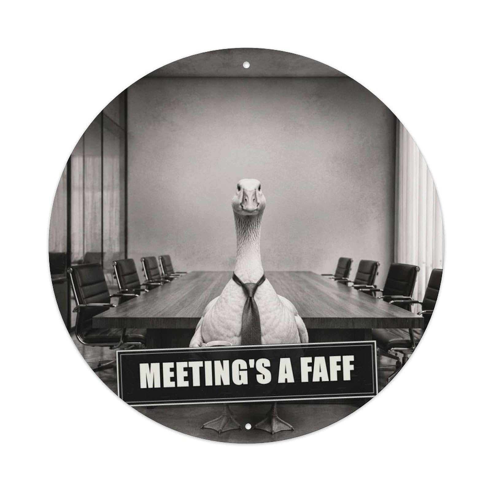 Animal Goose Boardroom Storybook Anthropomorphic Absurd Humor Metal Tin Sign Plaque Wall Decor for Cafe, Man Cave, Club Bar, Office, Home Garden Round Metal Poster 8x8Inch