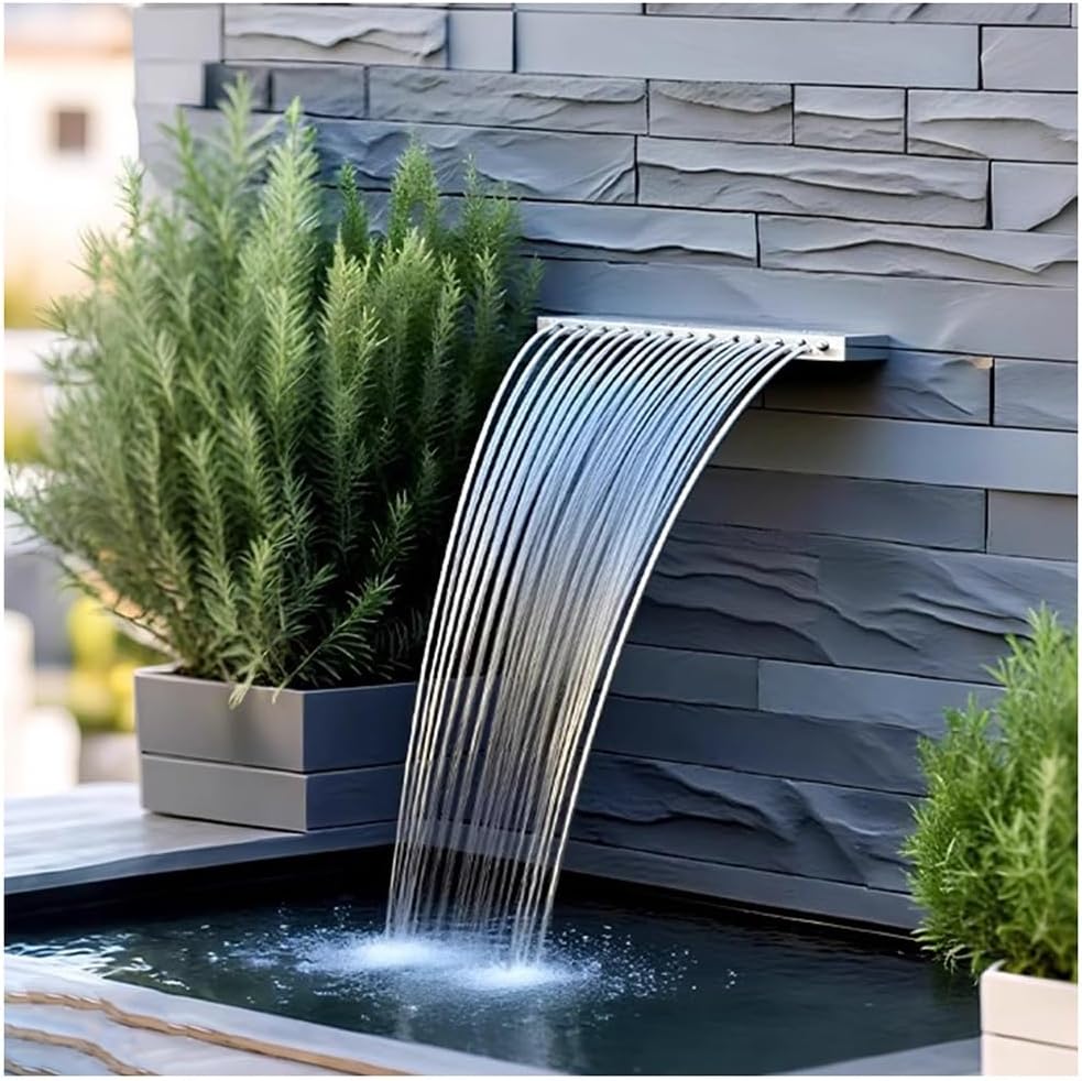 Outdoor Stainless Steel Waterfall Spillway Fountain Kit for Swimming Pools, Koi Ponds, Garden & Patio Decor (40CM) - Elegant Water Feature for Relaxation