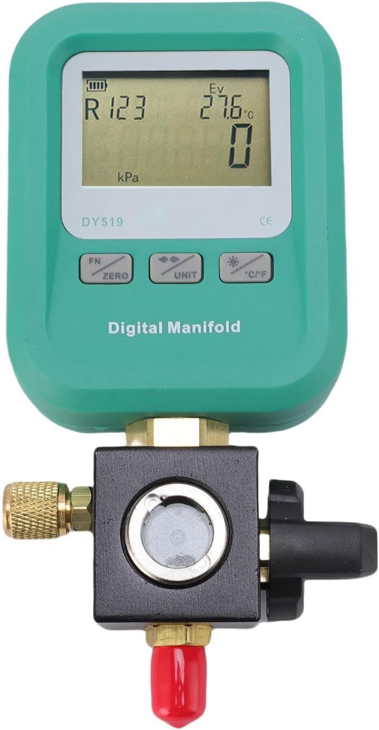 Zunate Digital Manifold Meter for Air Conditioning, 1/4 Inch Inlet Pressure Tester with MultiUnit Display, Vacuum and Leakage Testing, Refrigeration Maintenance