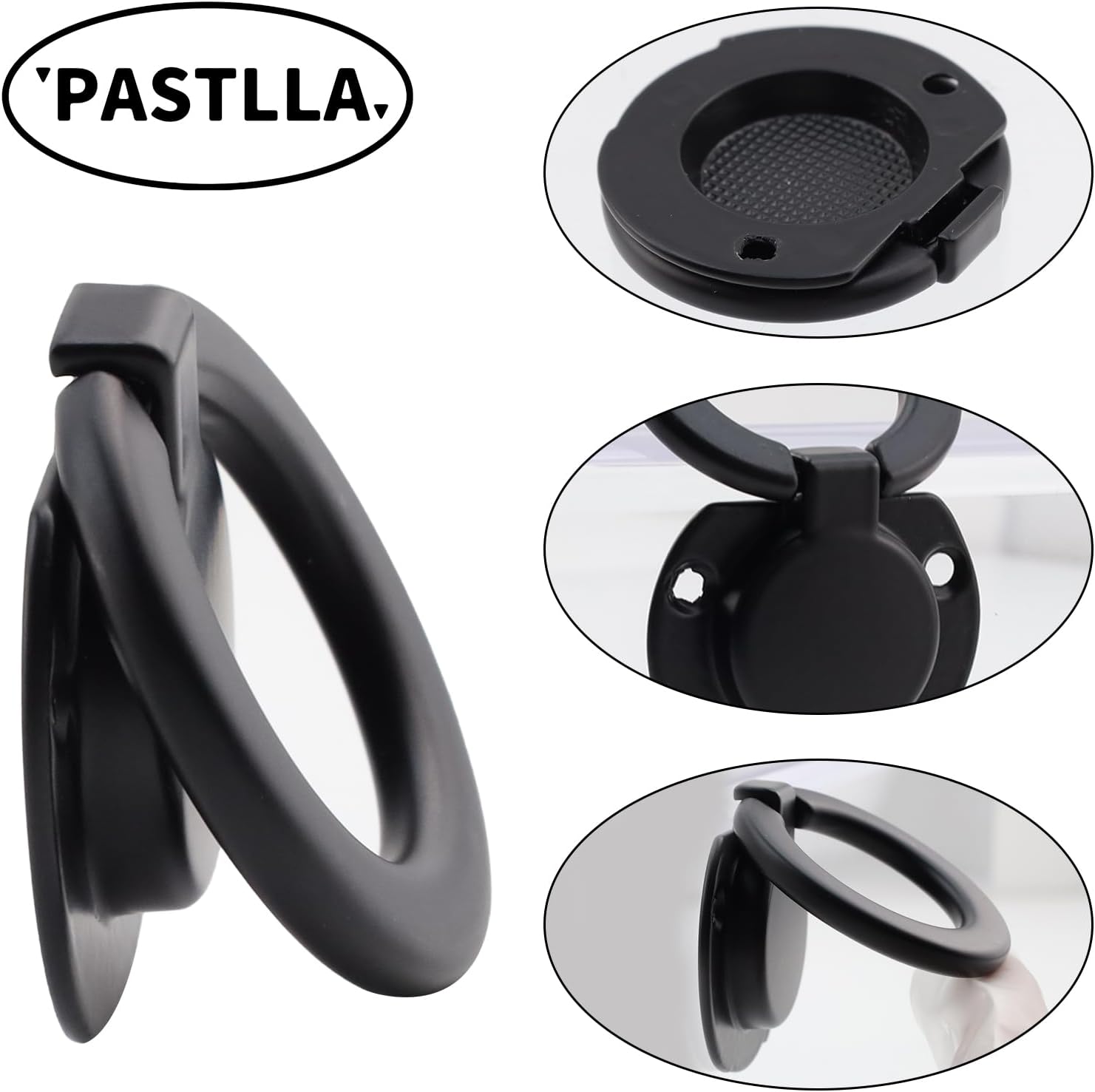 4Pcs Flush Ring Pull Round Recessed Pull Handle Knob Finger Flush Pull Handle Hidden Concealed Plane Drawer Door Pull, Zinc Alloy 1.38" Hole Centers (Matte Black)