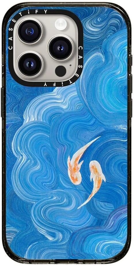 CASETiFY Impact Case for iPhone 15 Pro [8.2ft 4X Military Grade Drop Protection/Compatible with Magsafe] - Two Little Koi - Clear Black