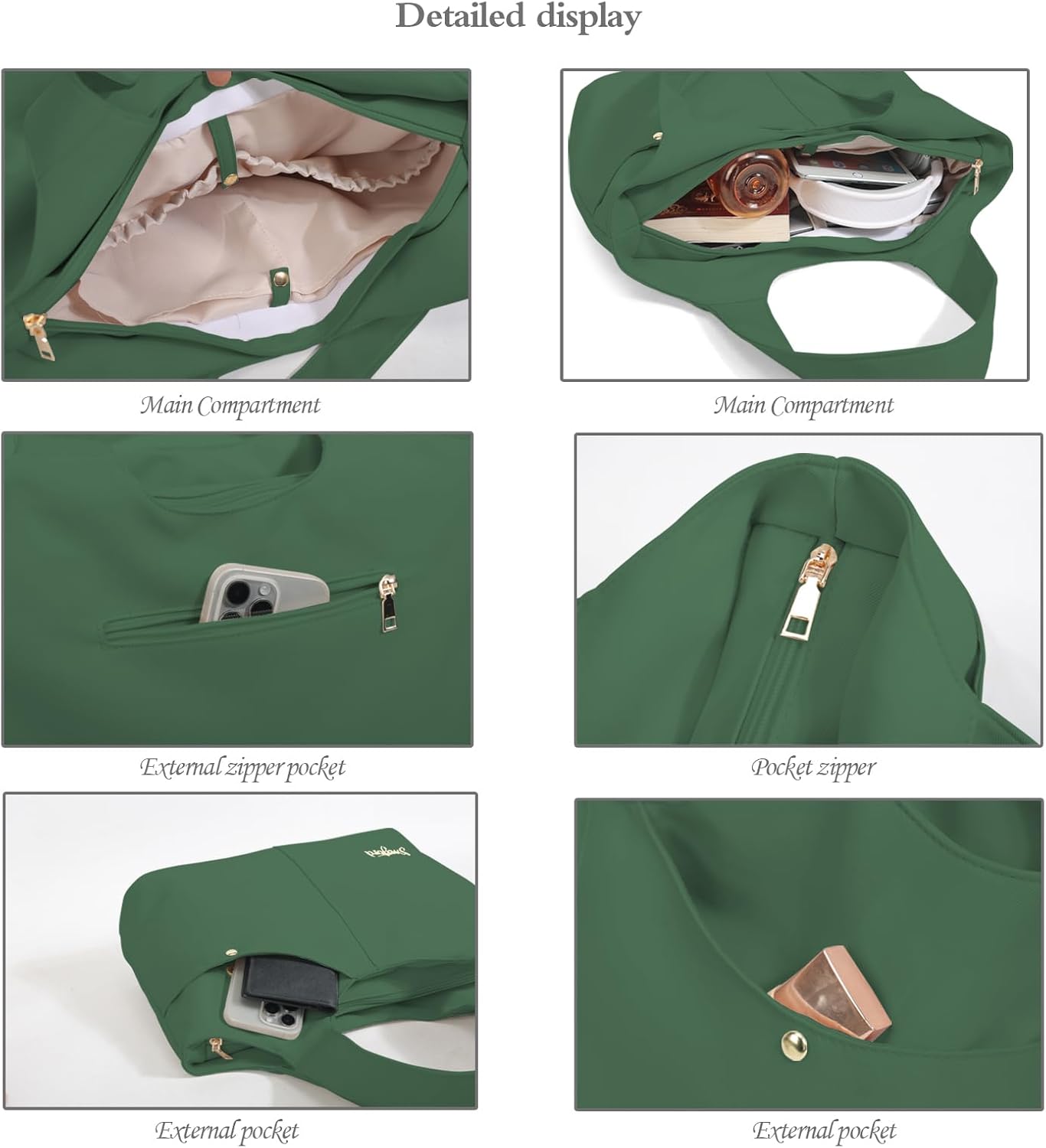 Tote Bag for Women,Casual Large Shoulder Bags With Zipper Travel Handbag for Work Gym Beach Travel Shopping - Image 6