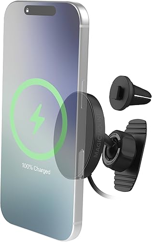 Scosche MPQTRDV Qi2 MagSafe - Cargador de coche de 25 W de carga inalámbrica rápida para ventilación o tablero, soporte magnético para teléfono