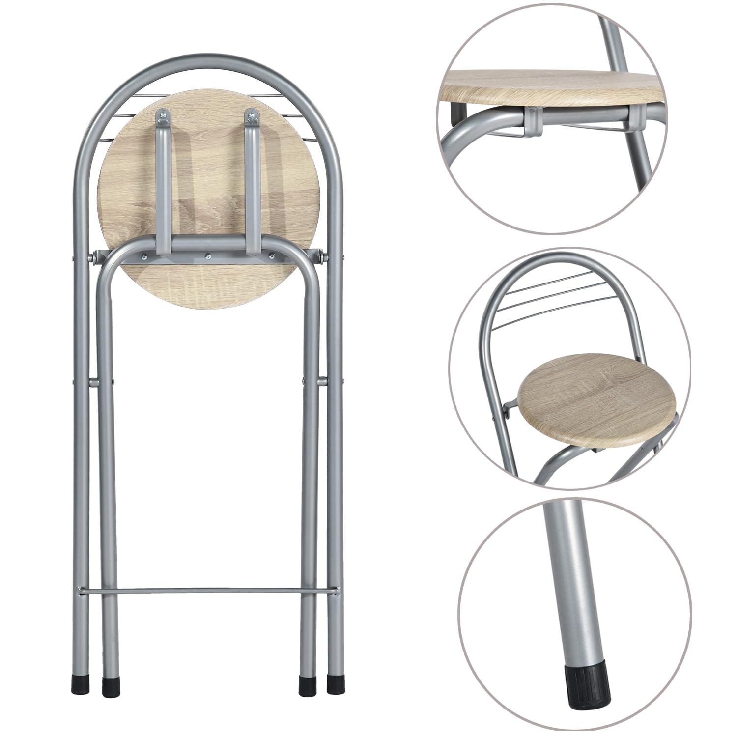 Taburete plegable, taburete de bar plegable con respaldo, taburete de metal con asiento redondo de PVC, silla de bar, silla de bar, taburete de restaurante, cocina, salón, cocina, ahorro de