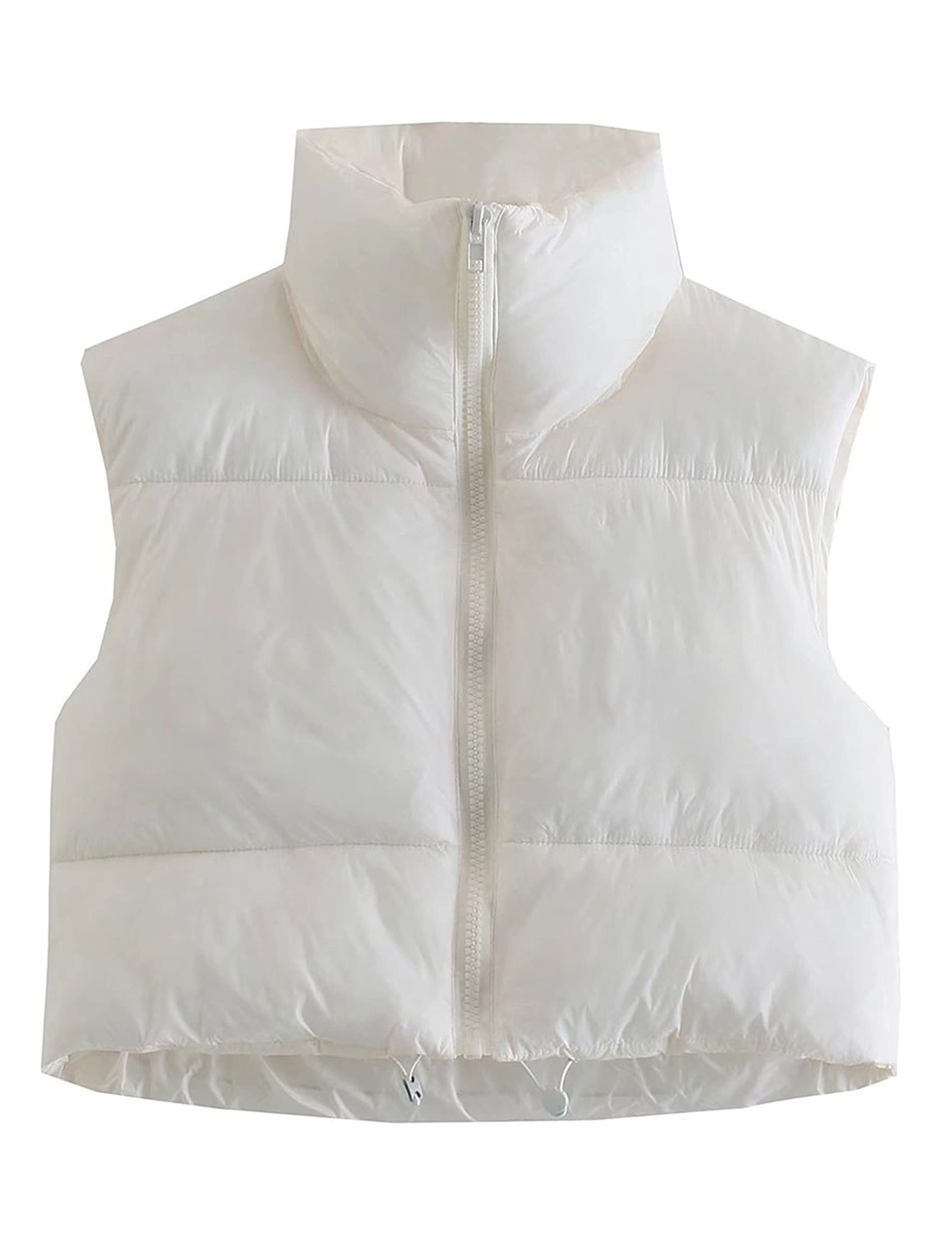 Zontroldy Womens Cropped Puffer Vest Padded Down Stand Collar Zip Lightweight Sleeveless Outwear Gilet Jacket Waistcoat