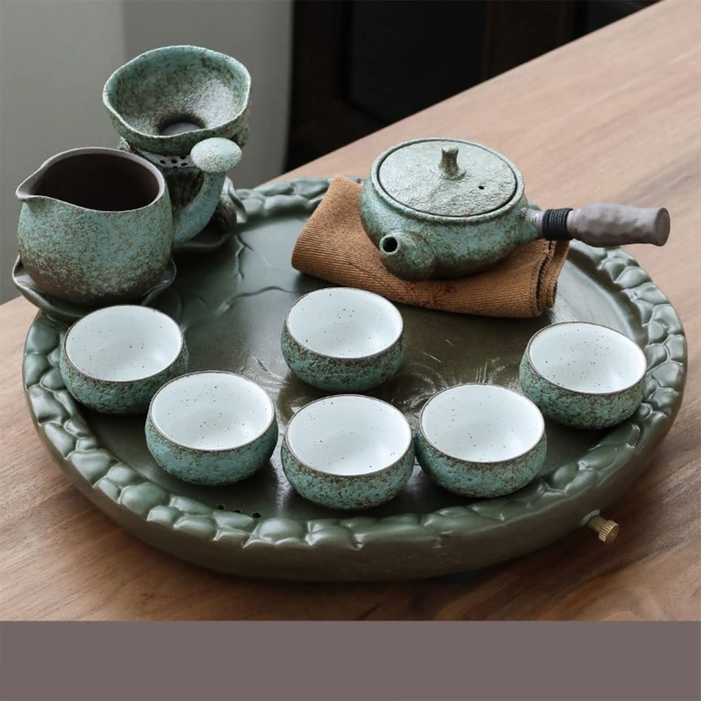 DFGHNBVC Tea Set,Tea Serving Tray, Ceramic Kung Fu Ceramics Tea Set With Wood Tea Tray,For Gift And Household,Office,A