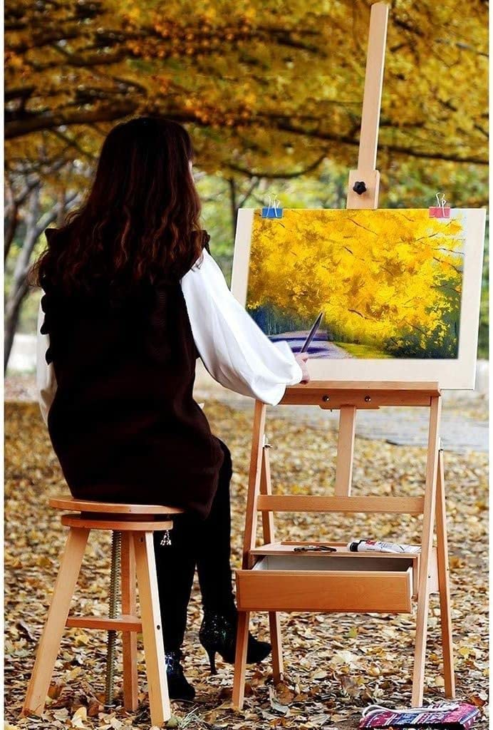 Chevalet d'artiste, tiroir de rangement, chevalet de sol en bois multicolore, art sur toile jusqu'à 100 cm, C 44 x 43,5 x 153 cm