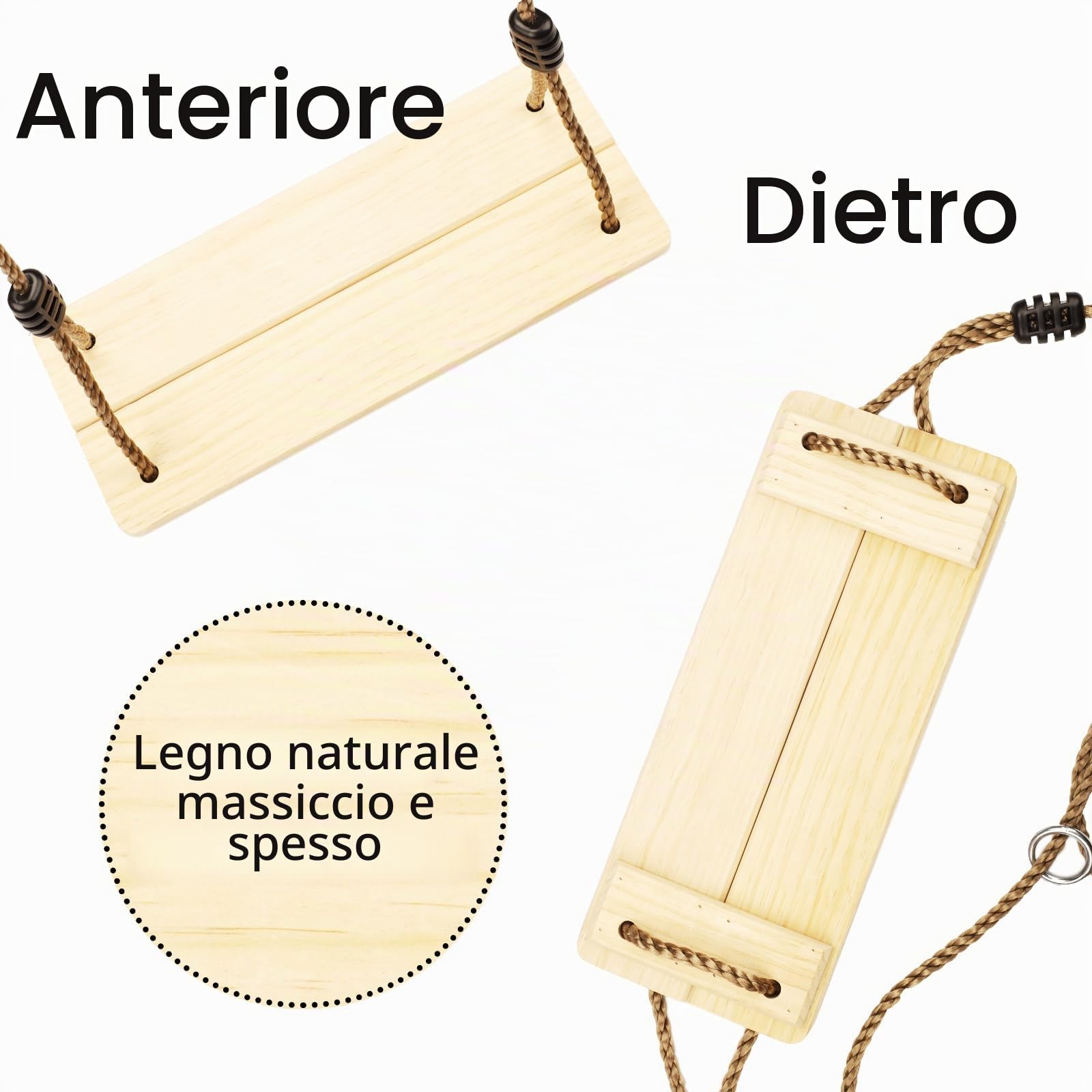KINSPORY Altalena Legno, Altalena da Giardino per Bambini, Seggiolino Altalena Bambini Legno, Sedili per Altalena per Bambini da Giardino con Corda in Canapa Regolabile