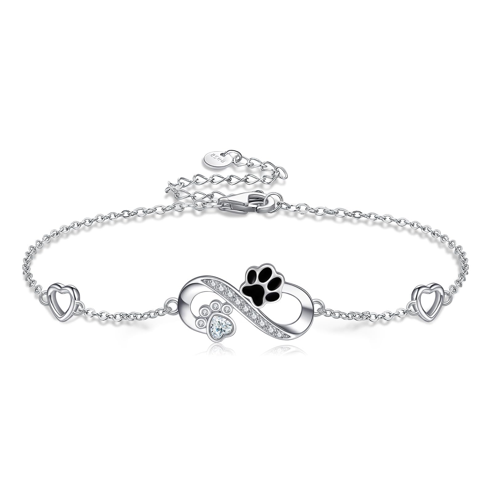 POPLYKE Paw Print Fußkettchen Armband für Frauen 925 Sterling Silber Infinity Fußkettchen Katze Hund Mama Schmuck für Frauen Mama