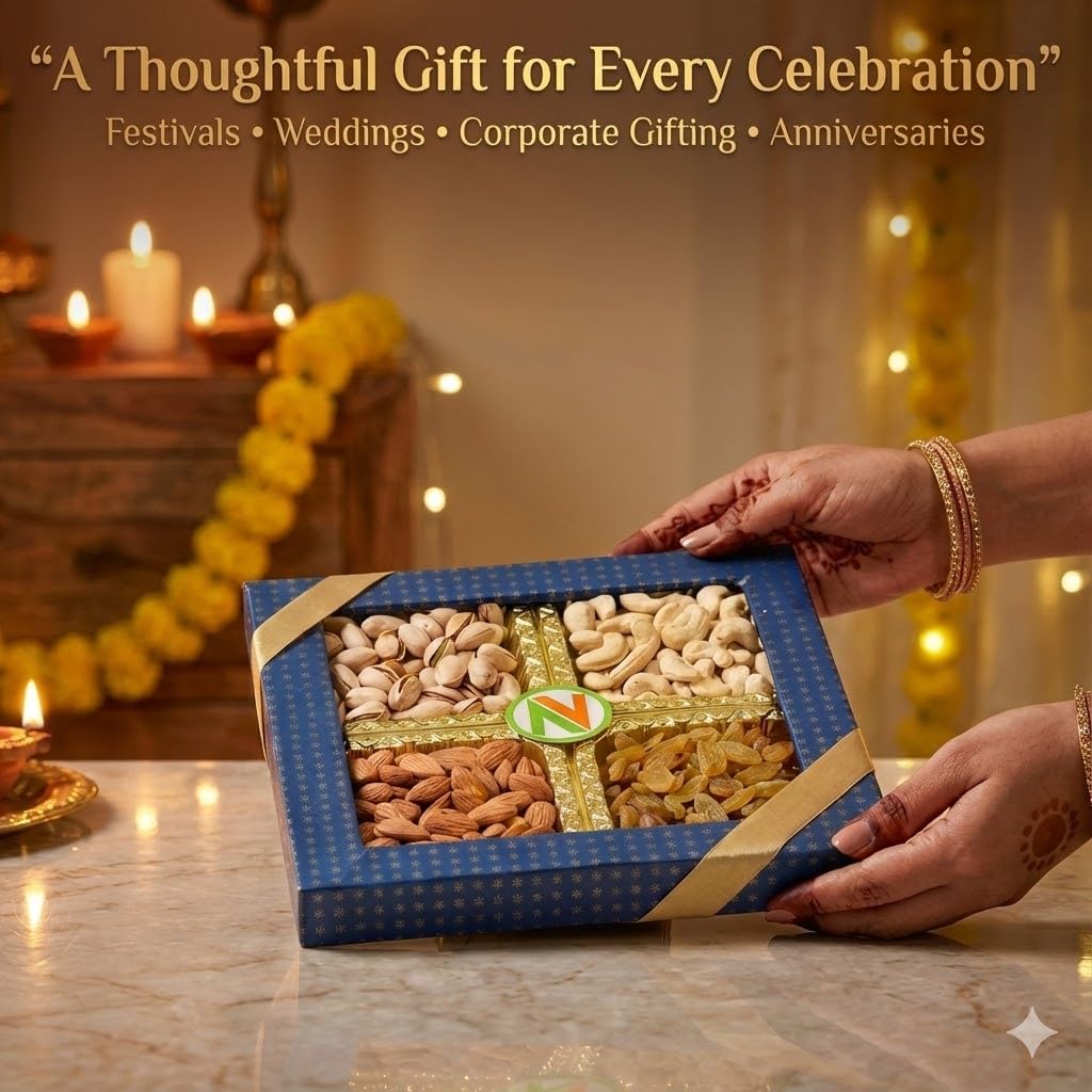 NatureVit Premium Dry Fruits Gift Pack – 400g (Cashew, Almond, Pistachios, Raisins) | Healthy Gourmet Hamper for Diwali, Corporate, Family & Festive Gifting