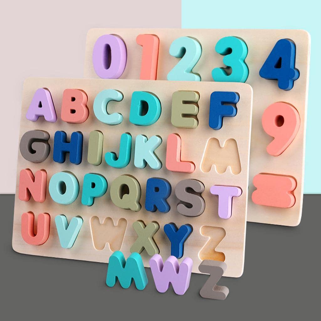 Puzzle Juego Educativo Tablero de Madera Bloques Apilables para Desarrollo Niños Bebés Motricidad Fina Coordinación Mano Ojo Apre, Carta mayúscula