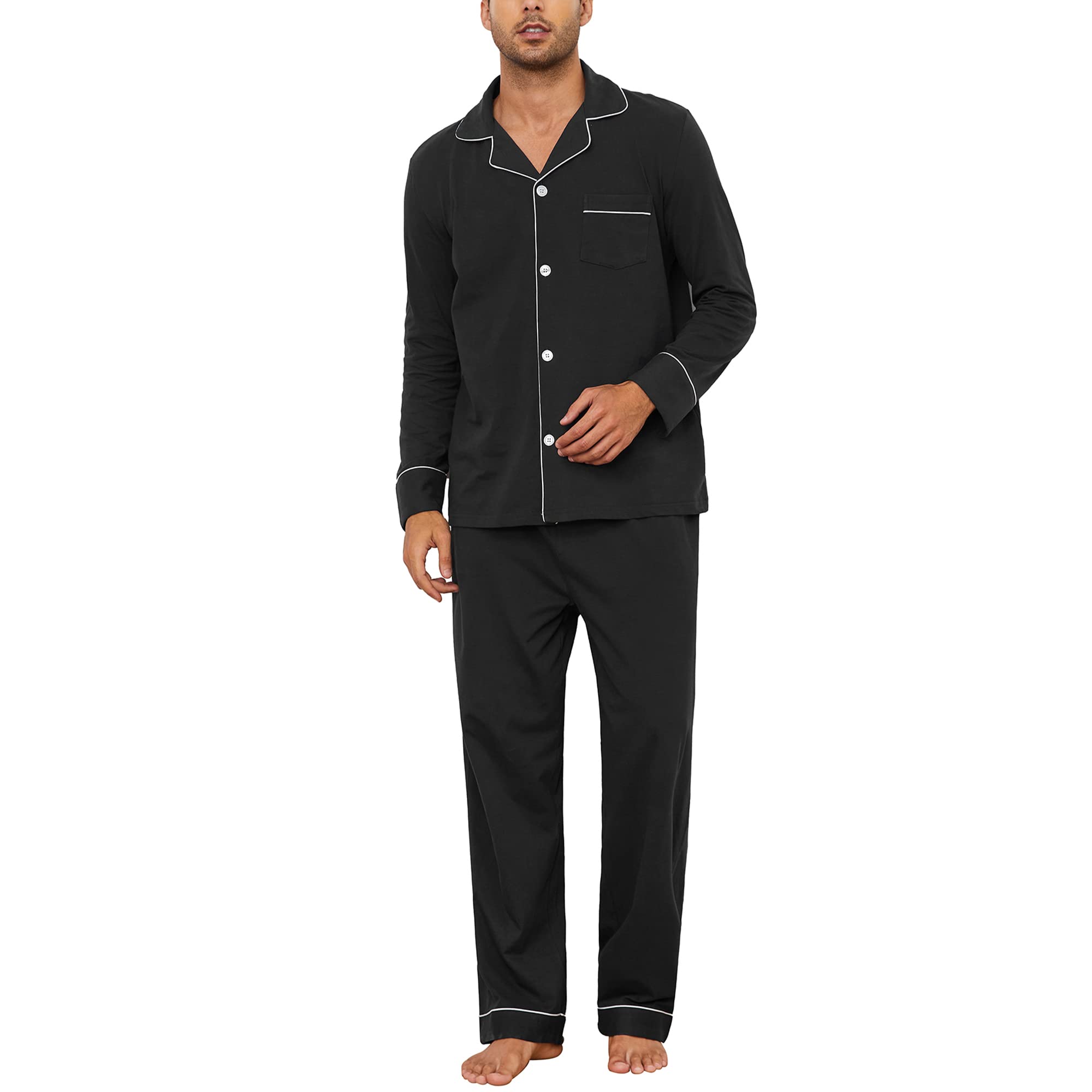 U2SKIIN Schlafanzug Herren lang 100% Baumwolle Herren Pyjamas Set Herrenschlafanzug Langarm Schlafanzug Männer Nachtwäsche Loungewear Sleepwear