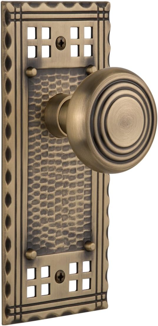 Nostalgic Warehouse Craftsman Plate with Deco Knob, Passage - 2.375", Antique Brass