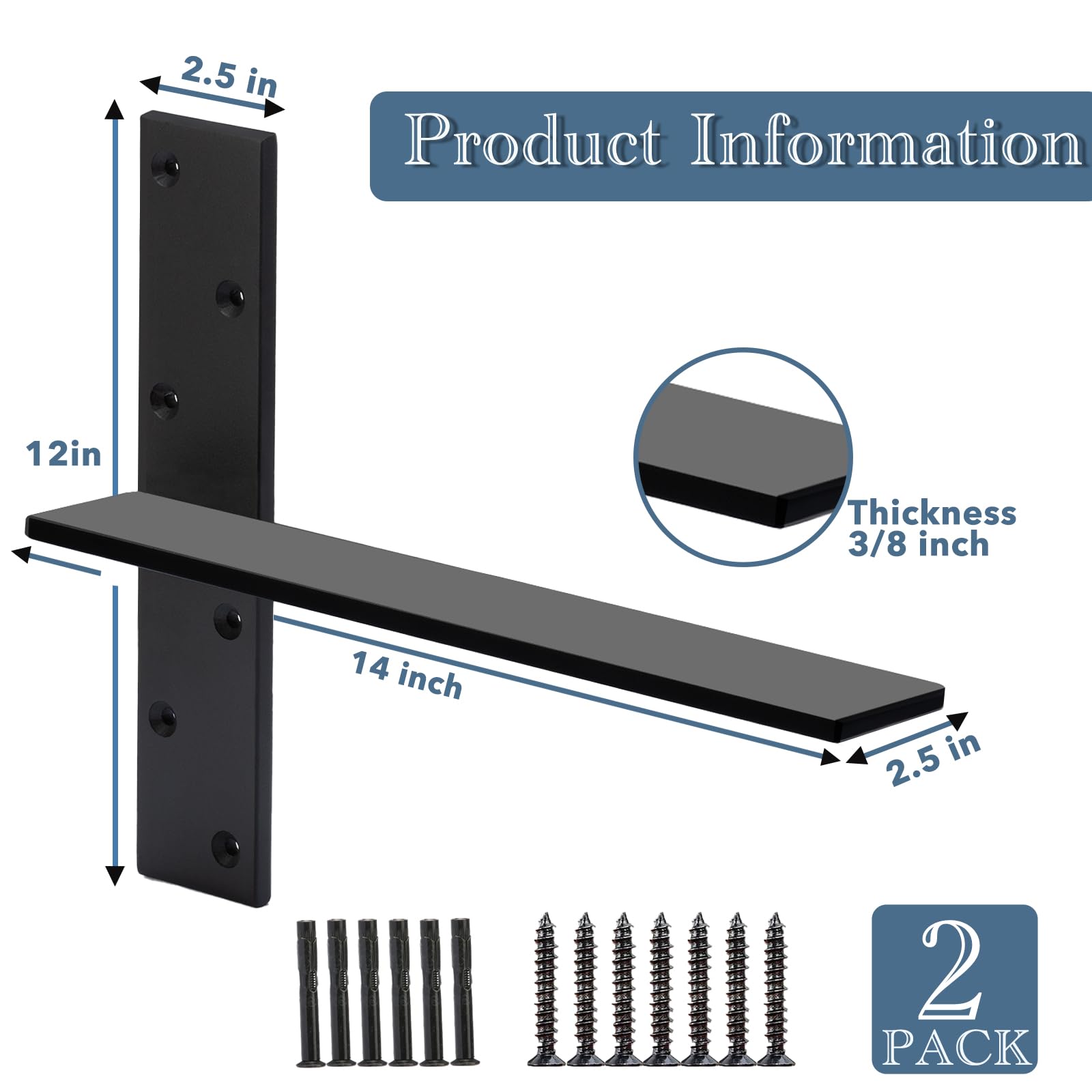 Soporte de encimera colgante gratuito de 14 pulgadas de largo x 2 1/2 pulgadas de ancho, soporte de pared flotante oculto de 3/8 pulgadas de grosor, soporte de encimera de granito resistente soporte