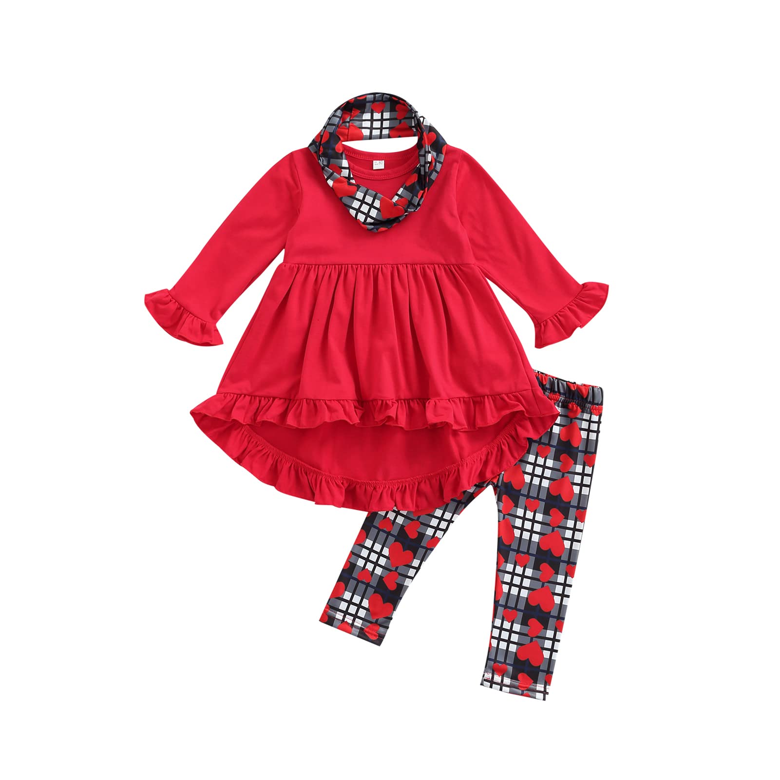 2PCS Kids Girl Clothes Ruffles Arrow Tee Shirt Flare Stripes Pants Outfits Baby Girl Floral Pants Set (Red Clothes Set, 4-5T)