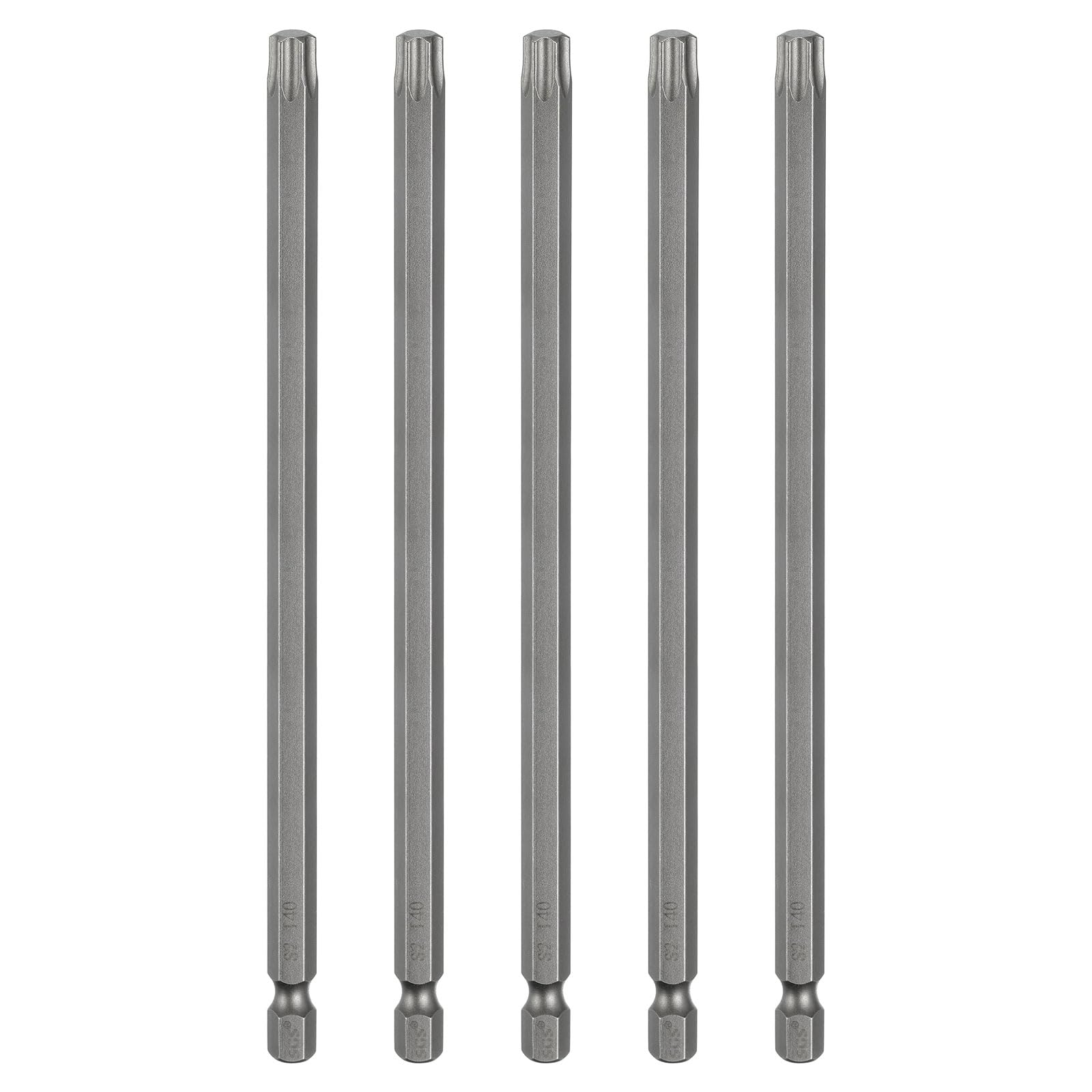 sourcing map 5pcs T40 Torx Head Screwdriver Bit 1/4" Hex Shank 6" (150mm) Long Magnetic No Hole Tip Tamper Proof 6 Point Star Screw Driver Drill Bits S2 Steel Industrial Power Screwdrivers