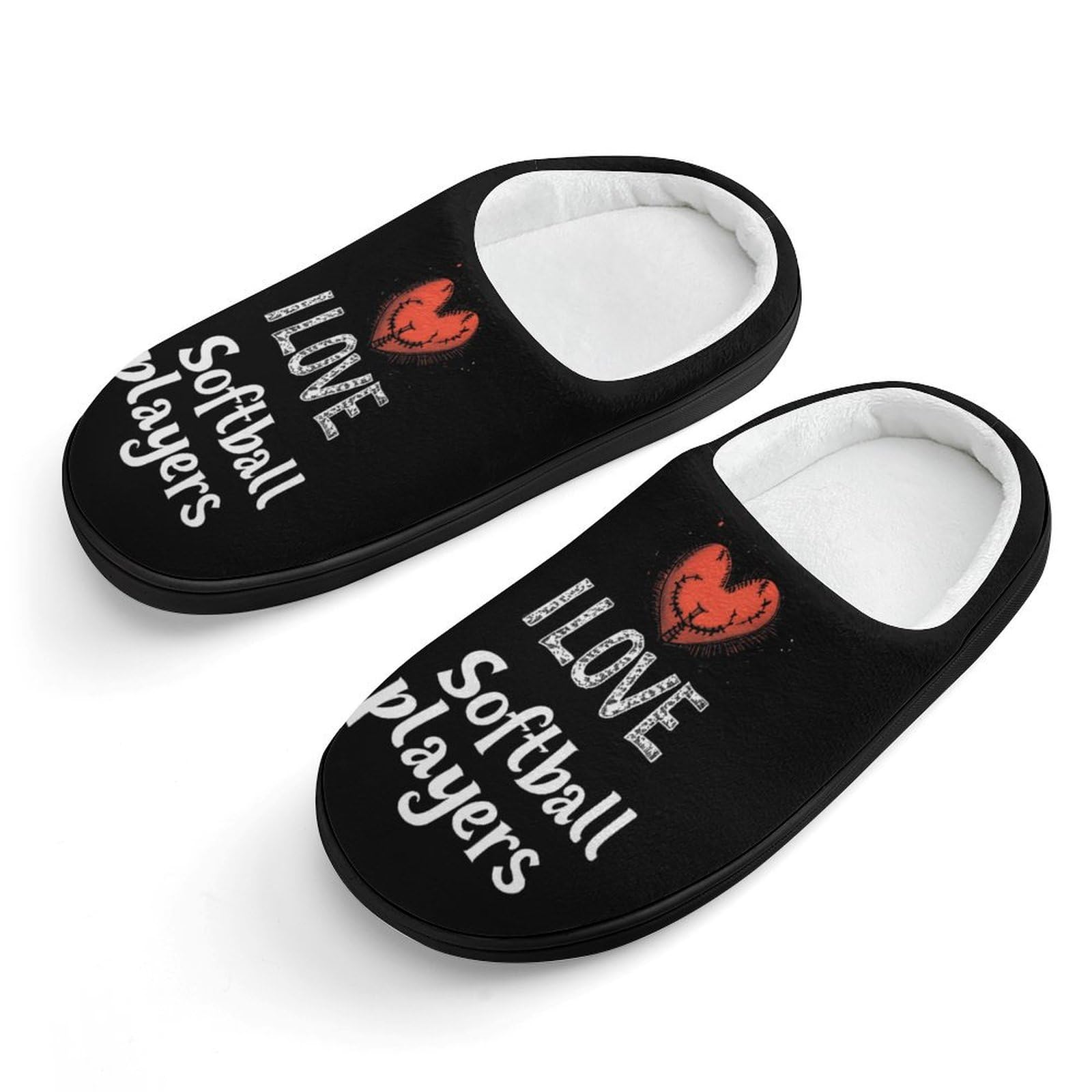 I LOVE Softball Player Cute Cotton Slippers Anti-slip House Shoes Funny Slipper Indoor Outdoor