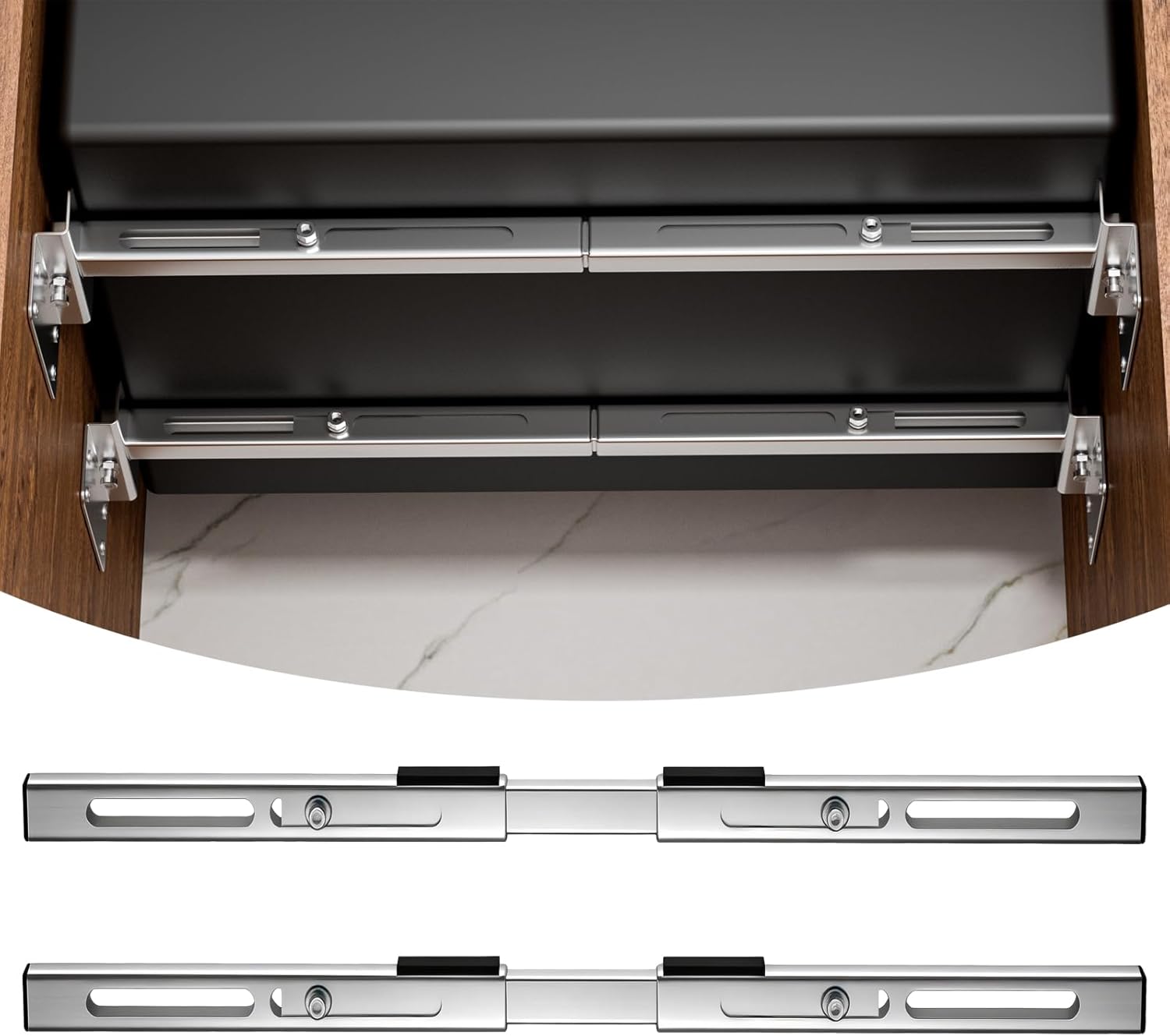 Undermount Sink Brackets Support Kit, Adjustable Heavy Duty Stainless Steel Undermount Sink Repair Braces for Kitchen & Bathroom Sinks 28–39.4 Inch (2 Pack)