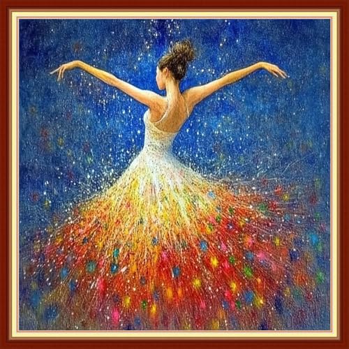 Image of Joyhoor Cross Stitch Kits for Beginners Stamped Cross-Stitch Supplies Needlework preprint Embroidery Kits for Adults DIY Needlepoint Kits Embroidery Patterns 11CT-Ballet Girl 18x18 inchs