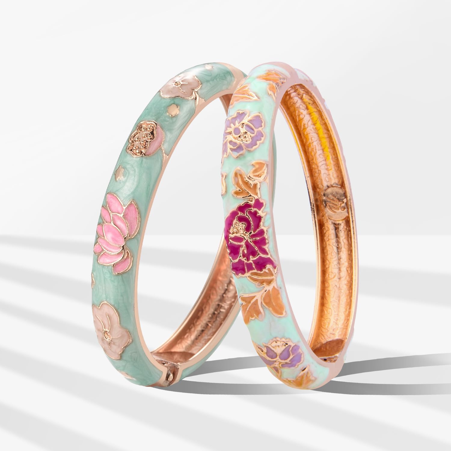 UJOY Vintage Cloisonne Bracelets Flower Enameled Jewelry Plated Cuff Bangle for Women Gift Box 55A35 - Image 2