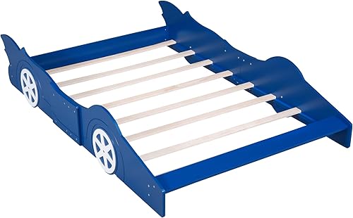 Miniatura 9 de SOFTSEA Base de cama de automóvil de tamaño matrimonial para niños, plataforma de madera con ruedas para niños y niños, cama en forma de coche de