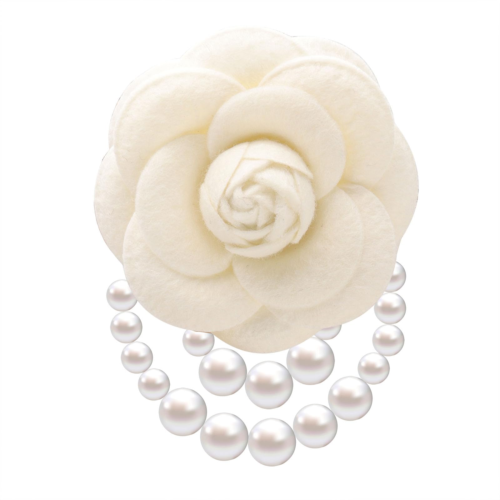 Elegant Camellia Flower Faux Pearl Brooch Pin,Bohemian Fabric Flower Brooch Pins Pearl Tassel for Women Teen Girls, Corsage Wedding Brooches Clothes