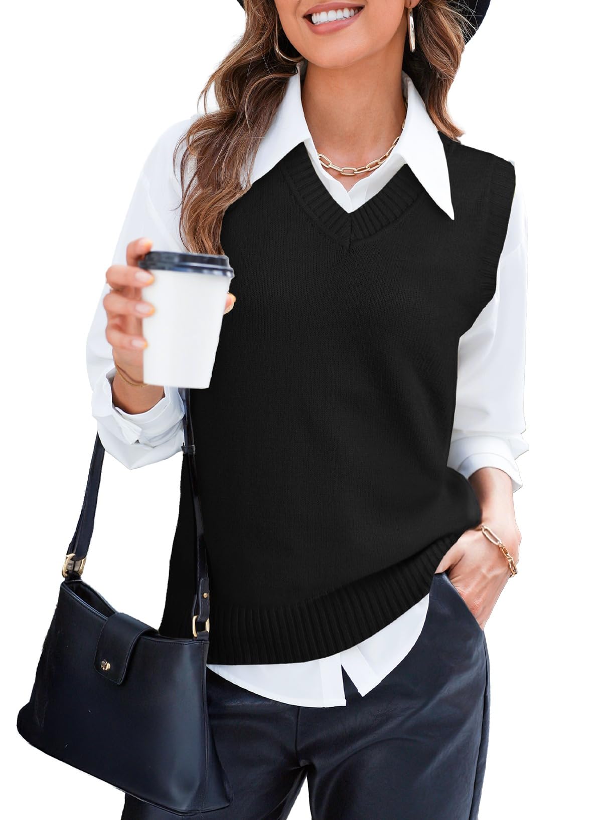 EVALESS Women's Sweater Vest Striped Sleeveless Tops Fall Teacher Outfits