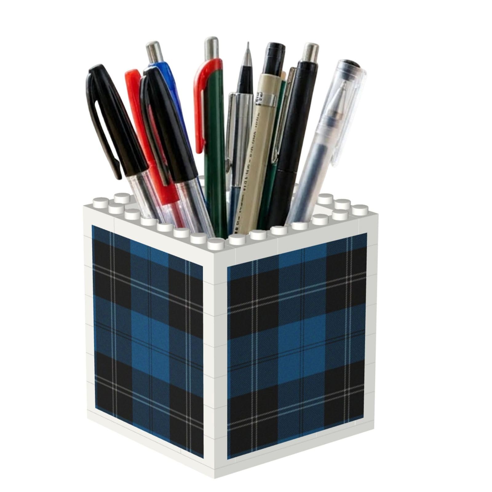Poadnly Scottish Tartan Plaid Blue, Pen Pot Pencil Holder for Office Home School, Compact Desk Organiser for Office Stationery