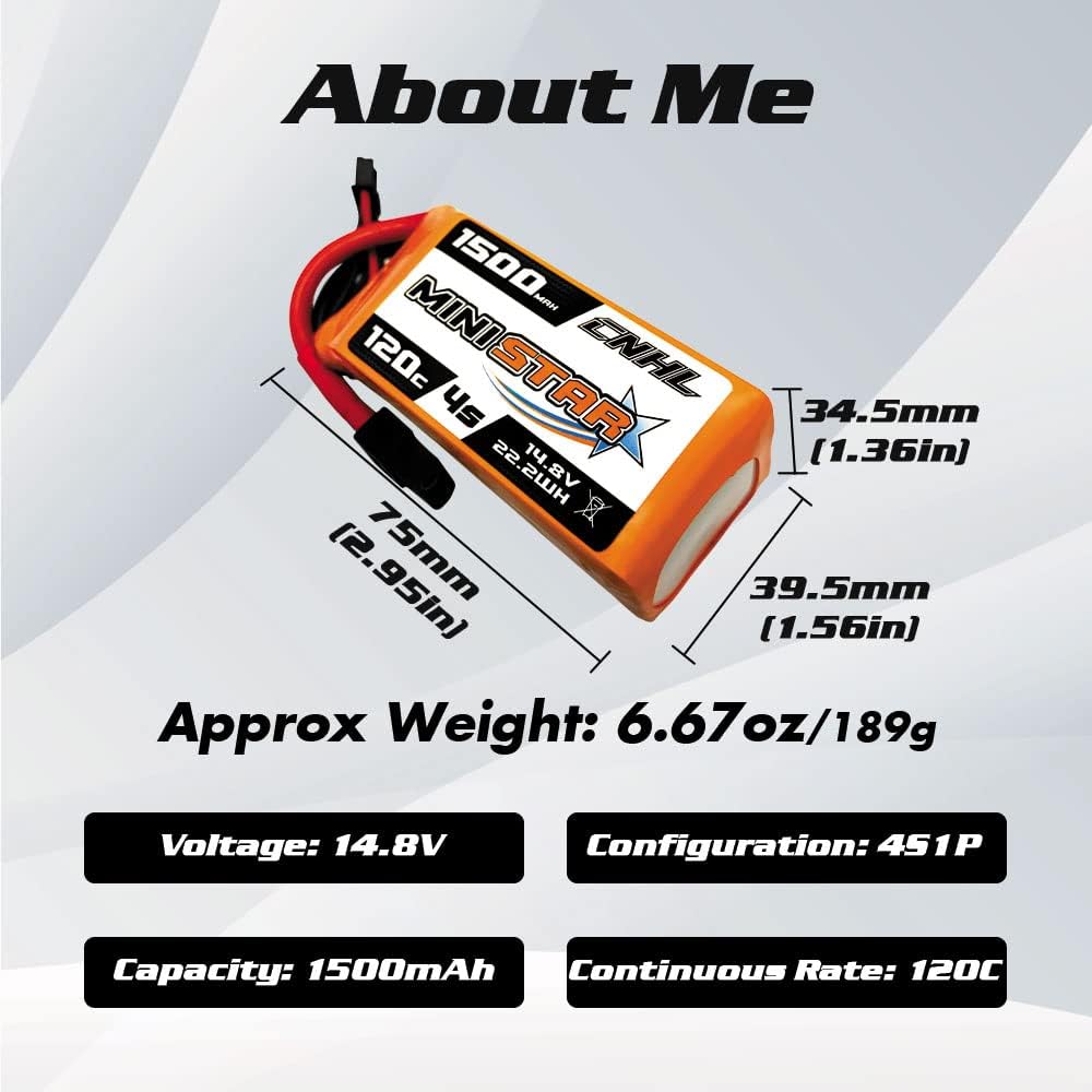 CNHL 1500mAh 4S Lipo Battery 120C 14.8V Lipo Battery with XT60 Plug for FPV Racing RC Quadcopter Helicopter Airplane (2 Packs)