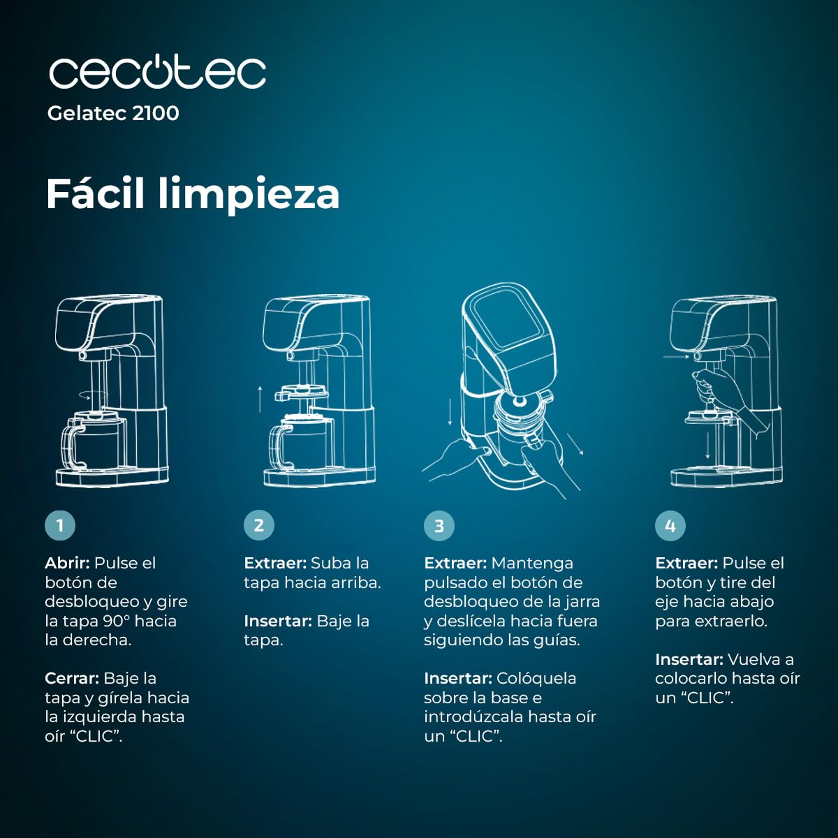 Cecotec Heladera Multifunción Capacidad 2,1L, 3 Tarrinas, Gelatec 2100. 500W, 11 Programas de Helado y Bebidas Granizadas, Tecnología CreamOn y Re-spin, Pantalla Táctil, Incluye Recetario Digital