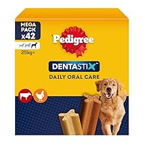 Pedigree Dentastix Snack per la Igiene Orale, Cane Grande + 25 kg Confezione Scorta, 42 Bastoncini – 1620 gr