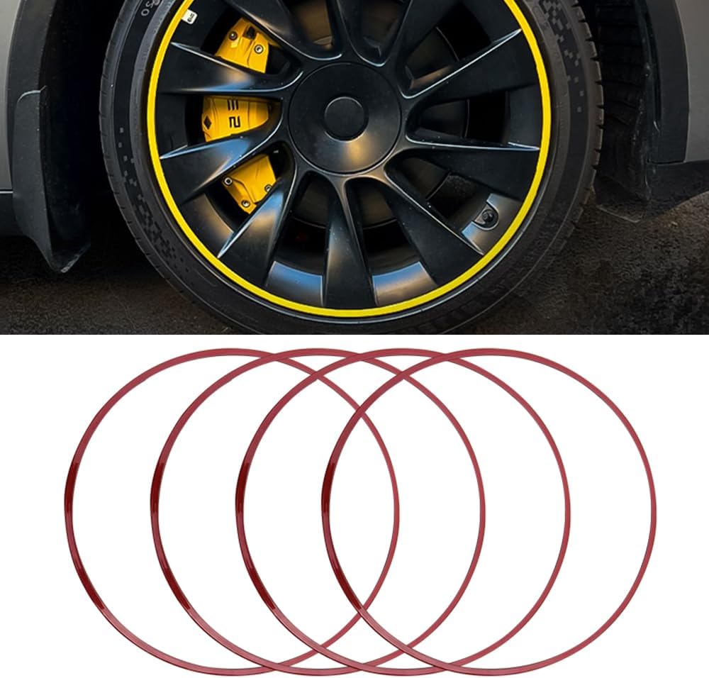 4Pcs Aluminum Alloy Car Wheel Protector for Tesla Model Y 2019 2020 2021 2022 2023 2024 15-22'' Wheel Rim Protector Decor Ring Anti-Scratch Tire Rim Guard Wheel Edge Ring,Red-15inch