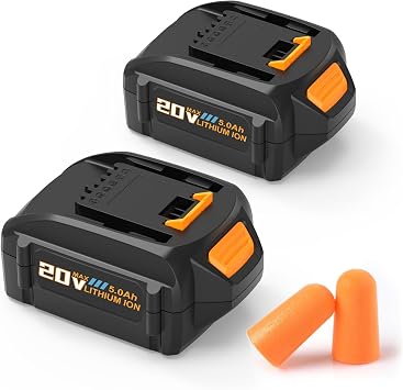 2 حزم 5.0Ah استبدال بطارية Worx 20V WA3525 WA3578 WA3575 WA3520 WG151s ، متوافقة مع أدوات وشاحن الطاقة Worx 20V