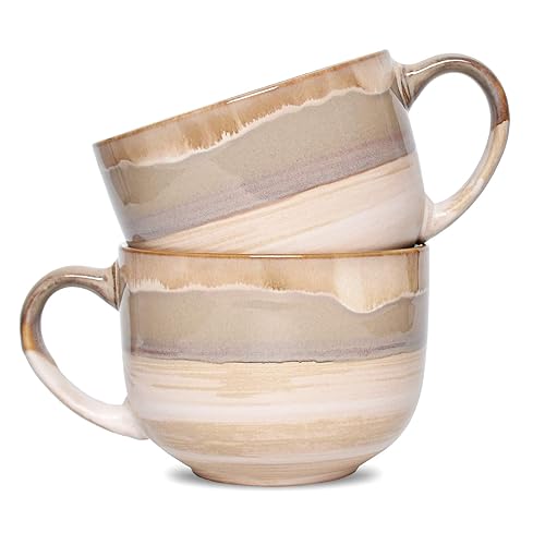 Bosmarlin Large Ceramic Coffee Mug Set of 2, Stoneware Jumbo