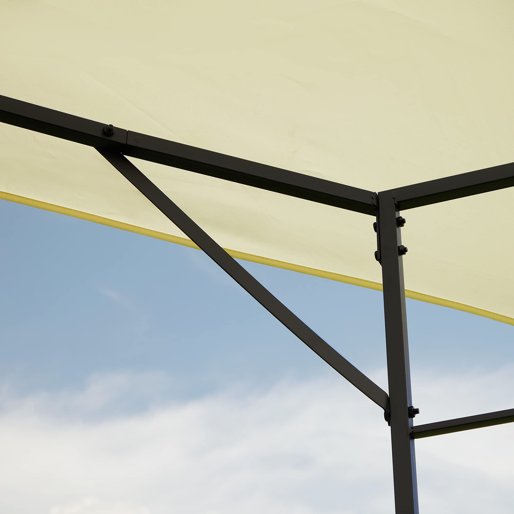 Outsunny Cenador de Jardín Gazebo 3x3x2,6 m con Marco de Acero Patio Crema | Pabellón de Exterior, 8 Orificios de Drenaje, Impermeable