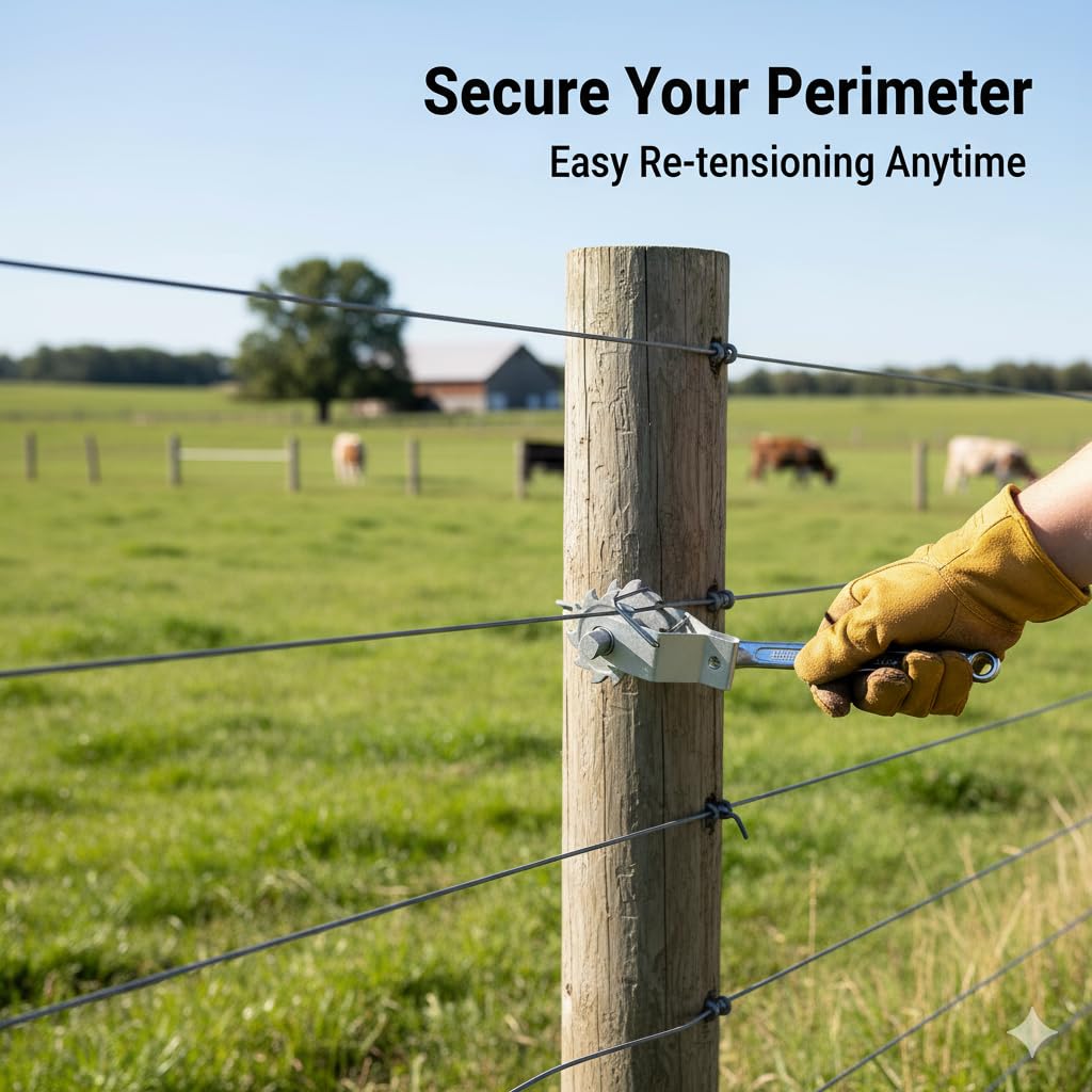 10 Pcs Fence Strainers, Galvanised Steel Wire Tensioners, Heavy Duty Ratchet Winder for Stock Fencing, High Tensile Gear for Vineyards and Trellis Systems