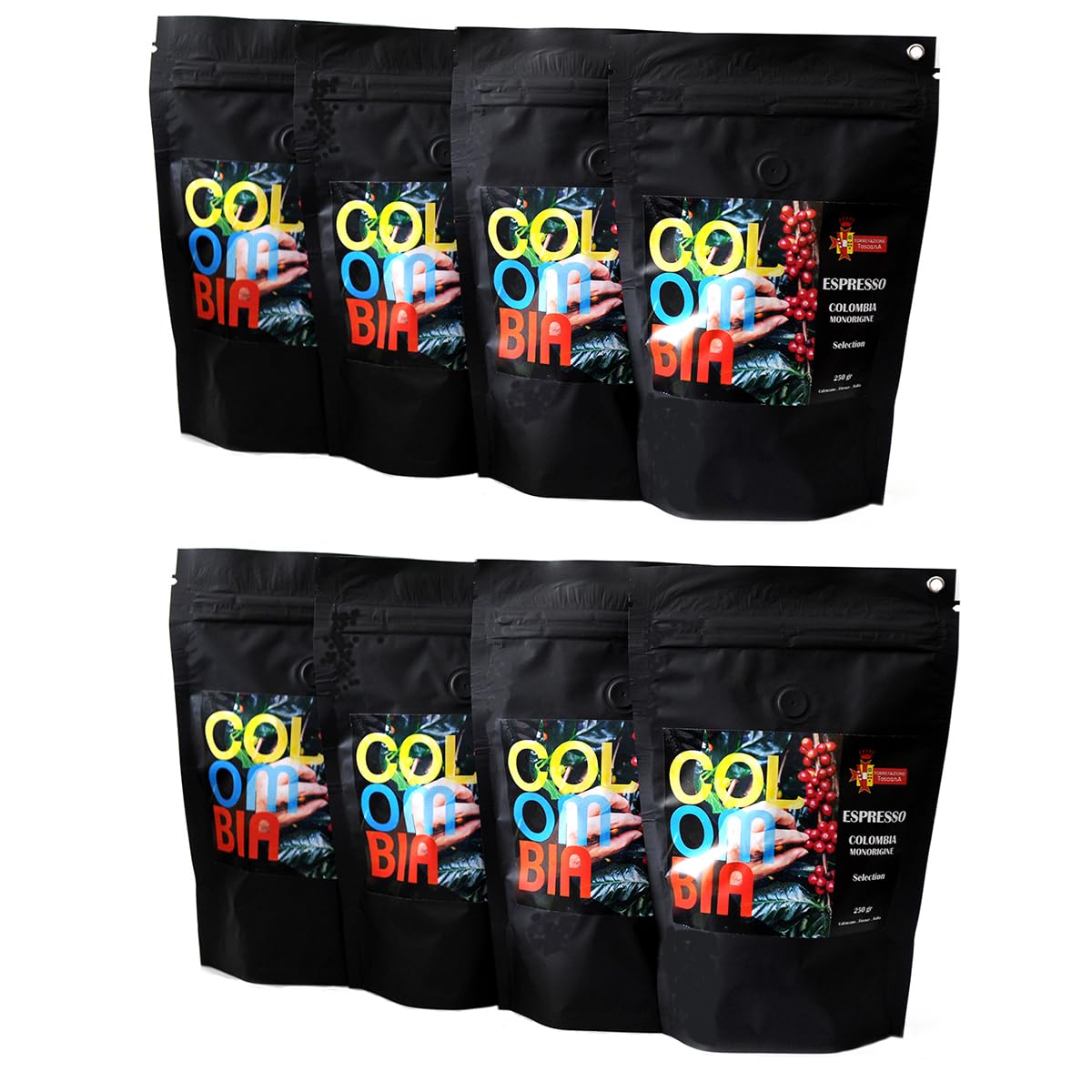 Café molido para espresso Colombia de origen único, 100% arábica, aterciopelado, paquete de 8 x 250 g, tostado medio