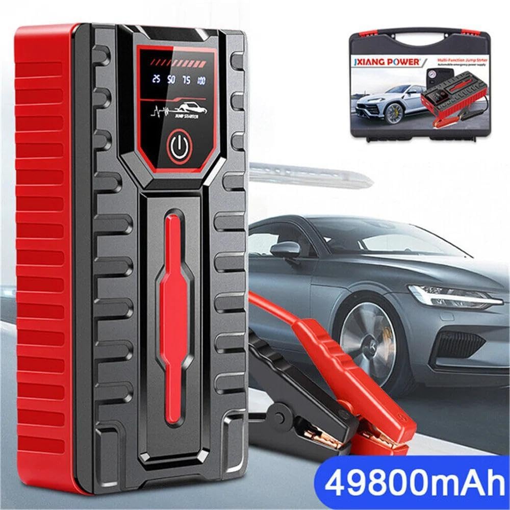Booster Batteria Auto 5000 A, 6000 mAh Avviatore Batteria Auto | Avvio di Emergenza,Uso Automobile,12V Portatile Jump Starter con Pinze di Sicurezza Intelligenti, Lampada a LED, Schermo LCD