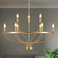 30-Inch Modern Gold 9-Light Chandelier Vintage Mid-Century Candle Style for Dining Room Kitchen Island Living Room E12 Bulbs